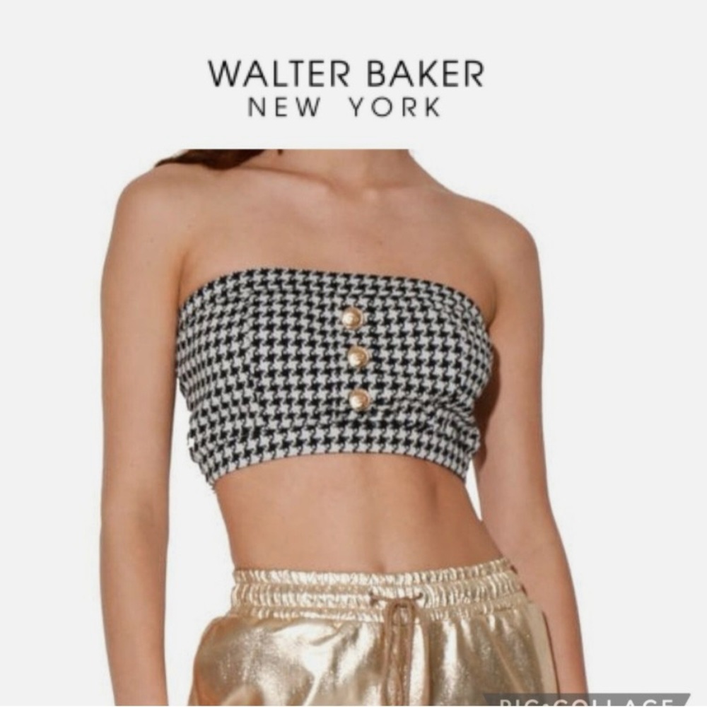 Walter Baker Houndstooth Strapless Crop Top